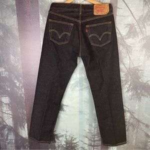 Levi’s 501 Jeans 34X34 Button Fly crispy thick denim dark blue extended patch